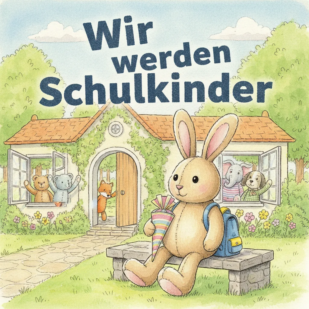 Beispiel-Buchcover „Wir werden Schulkinder“ für ein Gruppenbuch zum Thema Abschied aus dem Kindergarten