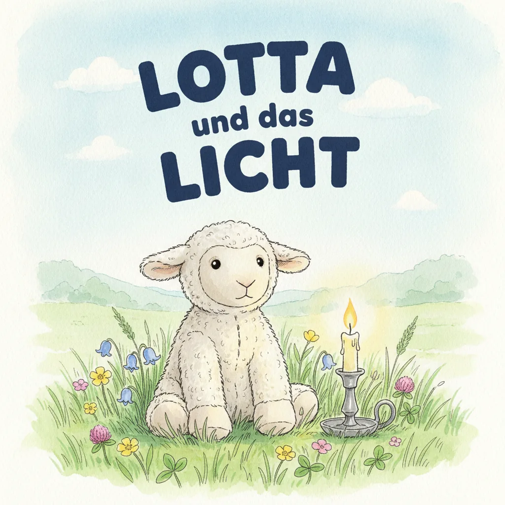 Beispiel-Buchcover „Lotta und das Licht" mit dem Plüsch-Lamm als Held