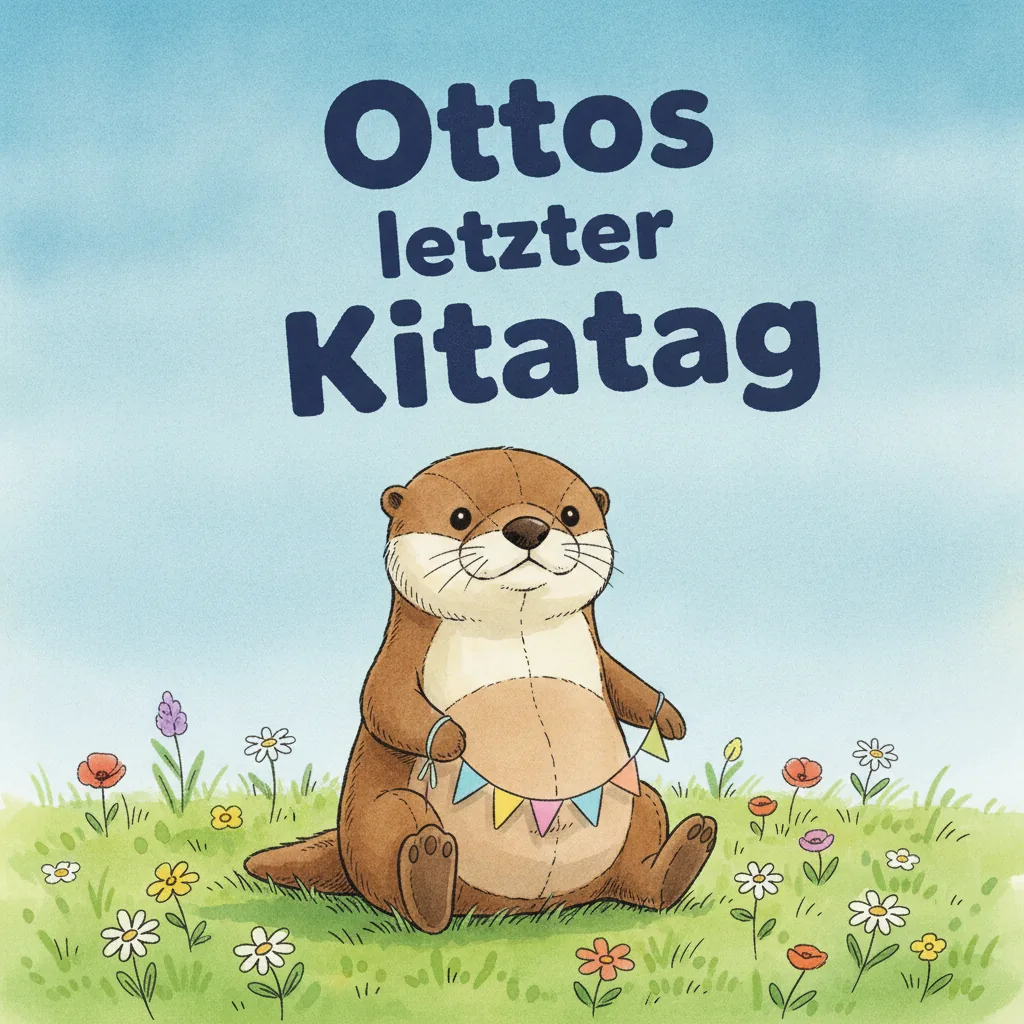 Beispiel-Buchcover „Ottos letzter Kitatag" mit dem Plüsch-Otter als Held