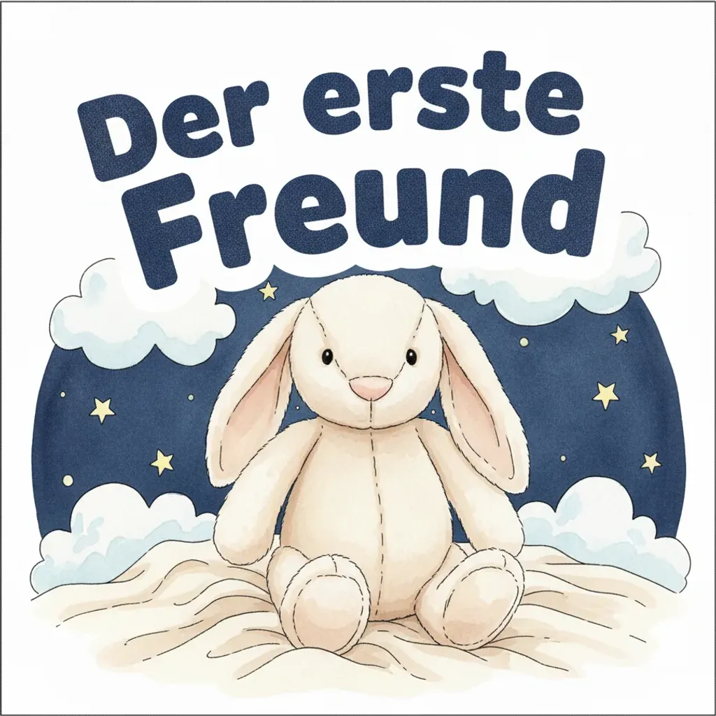 Beispiel-Buchcover „Der erste Freund" mit dem Plüsch-Kaninchen als Held