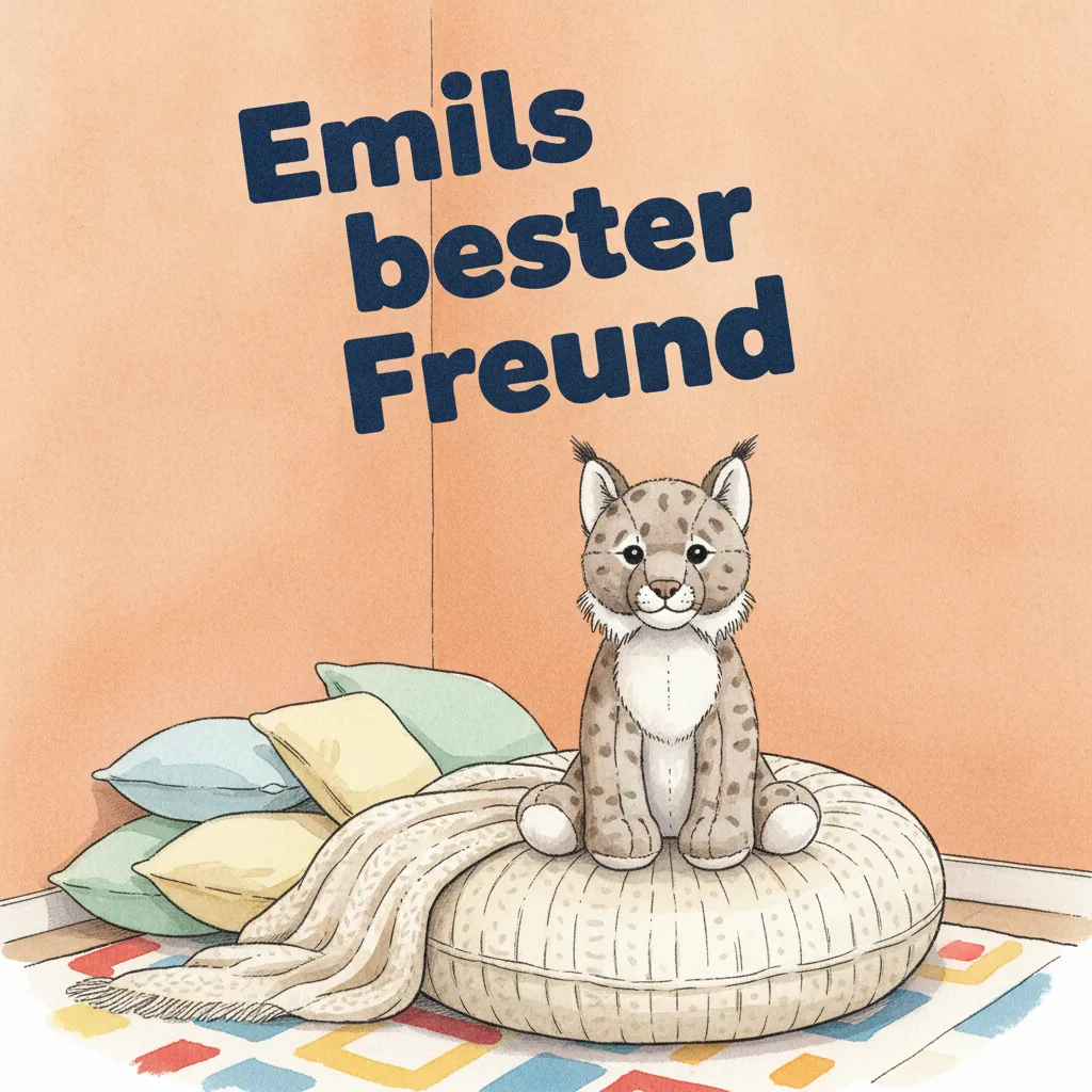 Beispiel-Buchcover „Emils bester Freund" mit dem Plüsch-Luchs als Held