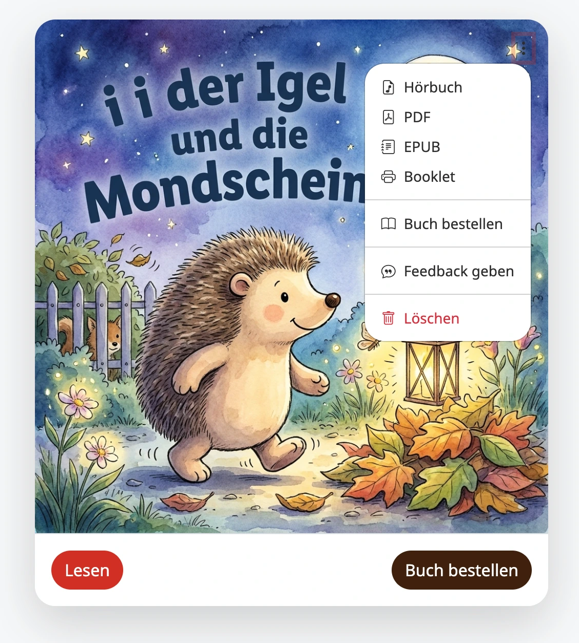 Screenshot aus der Knuffel-App: die Download-Möglichkeit für das fertige Hörbuch.