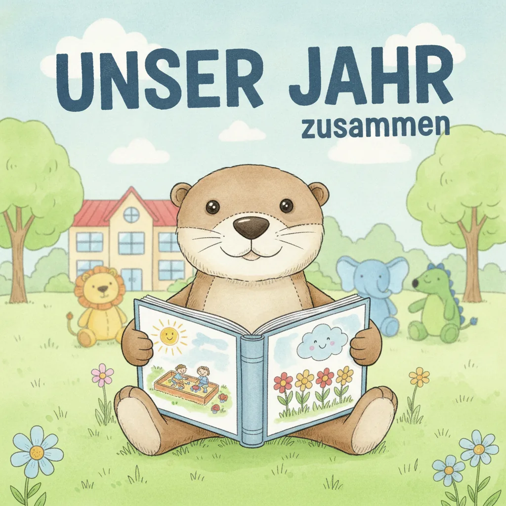 Beispiel-Buchcover „Unser Jahr zusammen“ für ein Gruppenbuch zum Thema Erinnerung ans Kita-Jahr