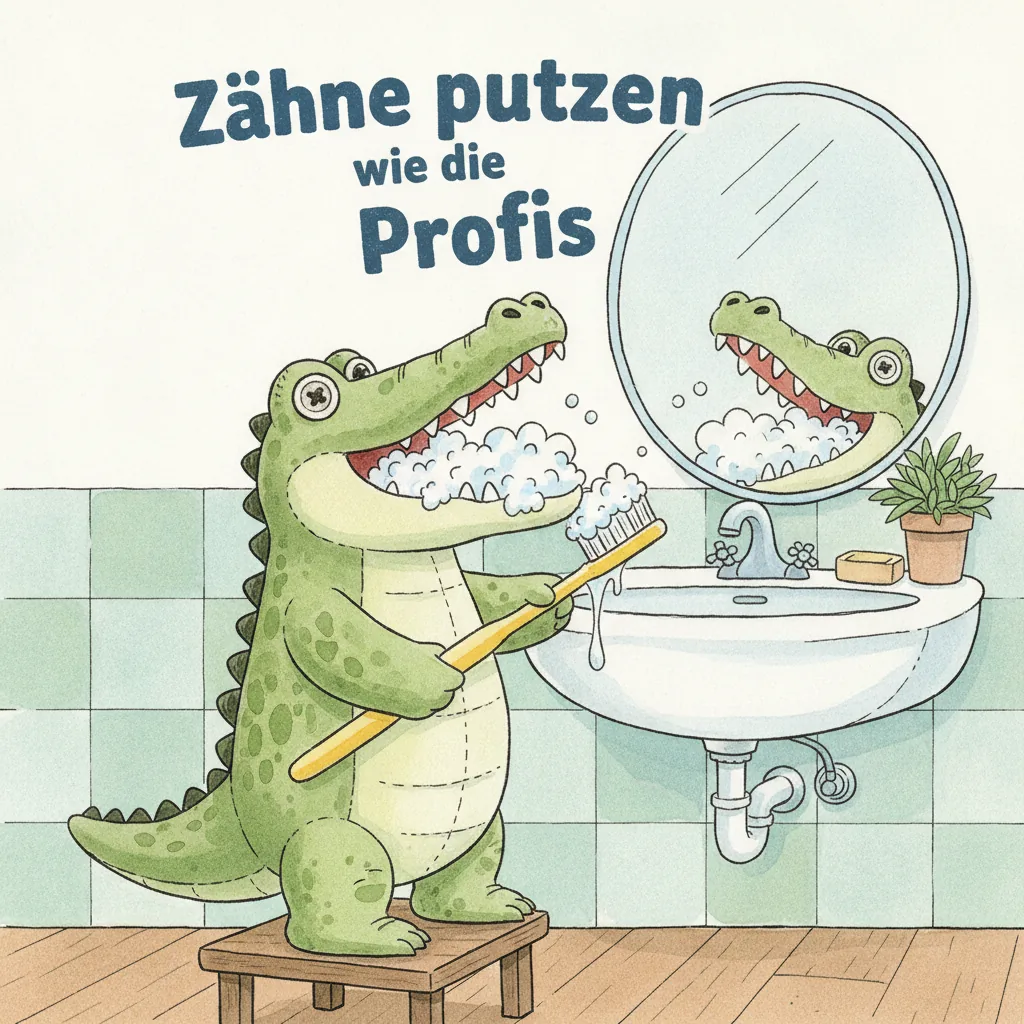 Beispiel-Buchcover „Zähne putzen wie die Profis“ für ein Gruppenbuch zum Thema Gesundheit und Körper