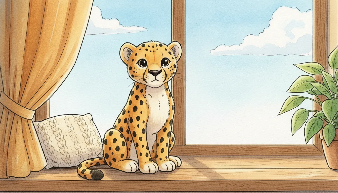 Plüsch-Gepard als Held einer Aquarell-Illustration