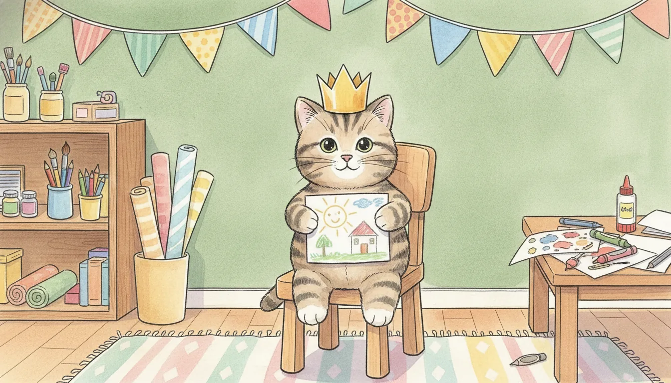 Plüsch-Katze als Held einer Aquarell-Illustration