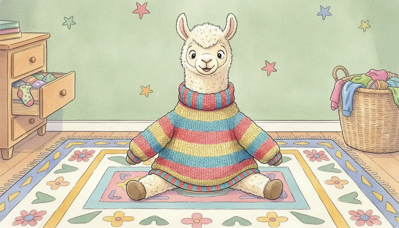 Plüsch-Lama als Held einer Aquarell-Illustration
