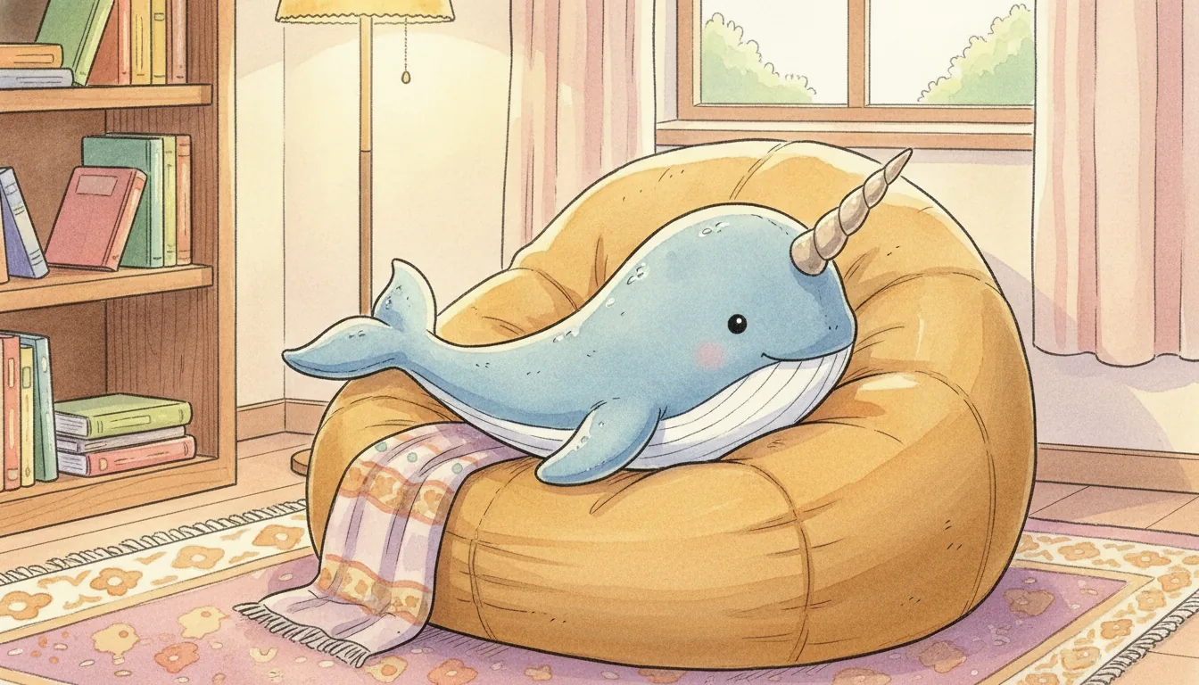 Plüsch-Narwal als Held einer Aquarell-Illustration