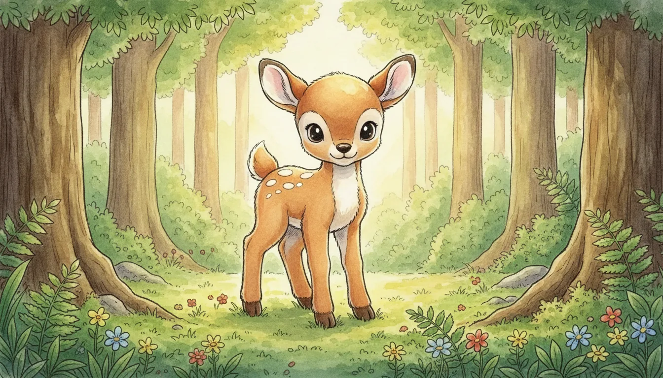 Plüsch-Reh als Aquarell-Held auf einer Lichtung im Wald
