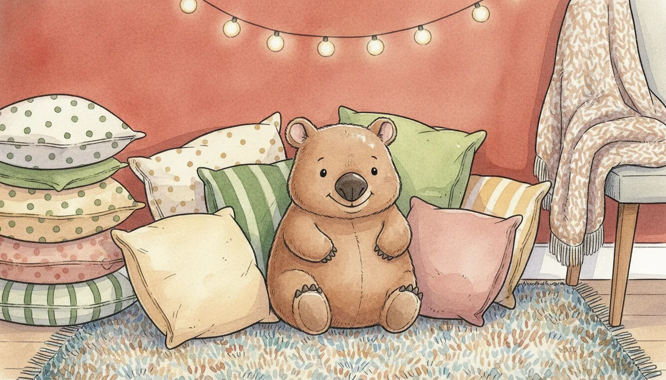 Plüsch-Wombat als Held einer Aquarell-Illustration