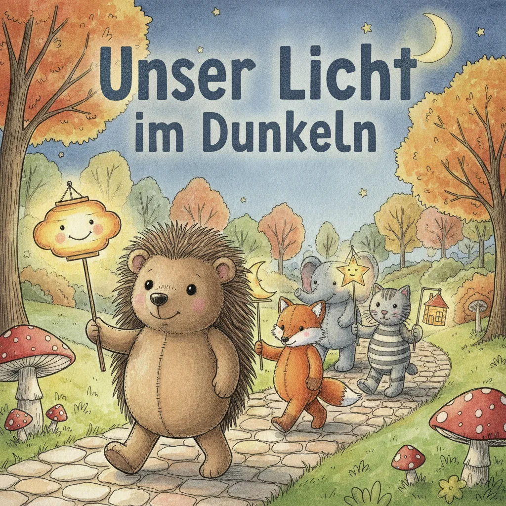 Beispiel-Buchcover „Unser Licht im Dunkeln“ für ein Gruppenbuch zum Thema Laternenfest und Martinstag