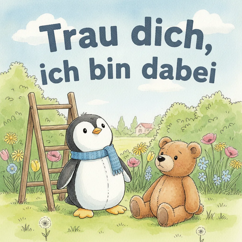Beispiel-Buchcover „Trau dich, ich bin dabei“ für ein Gruppenbuch zum Thema Mut machen