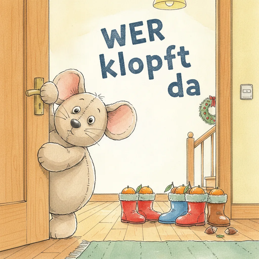 Beispiel-Buchcover „Wer klopft denn da“ für ein Gruppenbuch zum Thema Nikolaus
