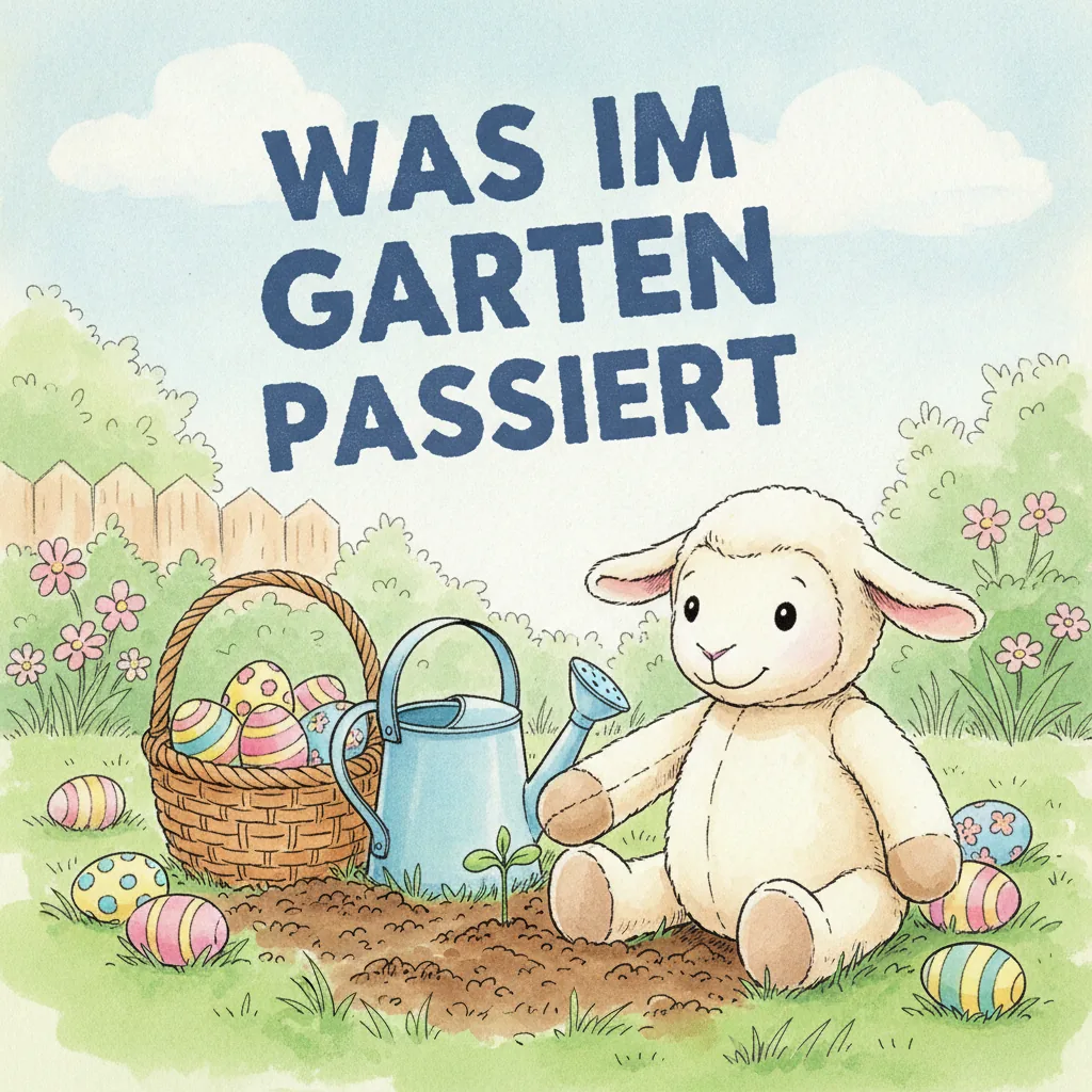 Beispiel-Buchcover „Was im Garten passiert“ für ein Gruppenbuch zum Thema Ostern und Frühling