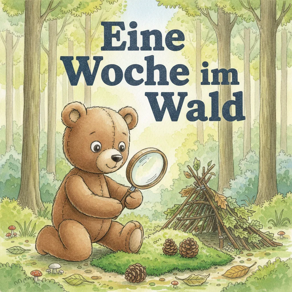 Beispiel-Buchcover „Eine Woche im Wald“ für ein Gruppenbuch zum Thema Projektwoche oder Waldwoche