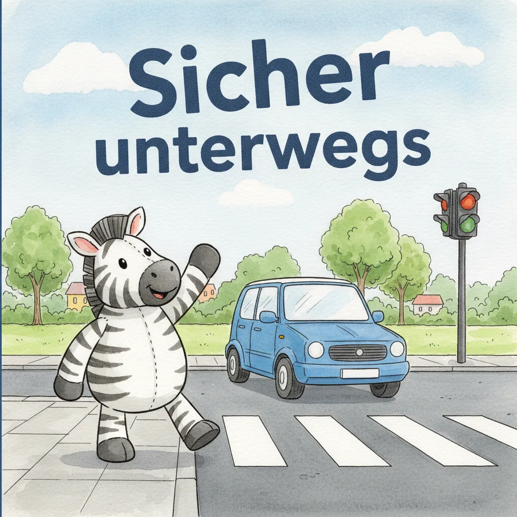 Beispiel-Buchcover „Sicher unterwegs“ für ein Gruppenbuch zum Thema Sicherheit