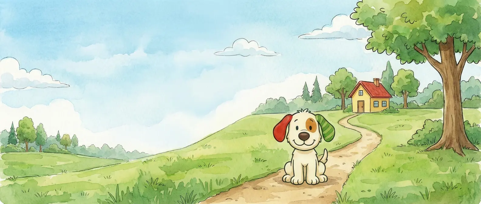 Bilderbuch-Aquarell mit dem Knuffel-Hund